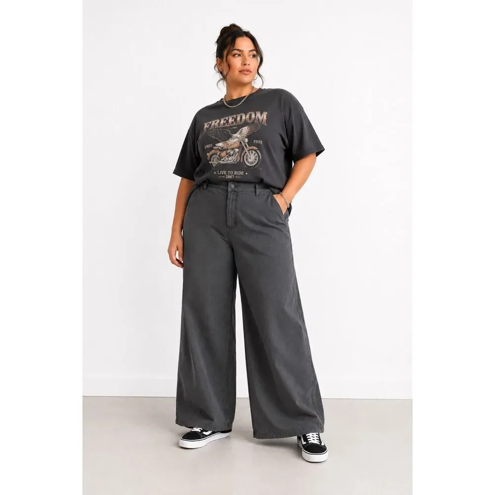 Abound High Rise Wide Leg Utility Pants Gray Stretch Cotton Plus Size 24